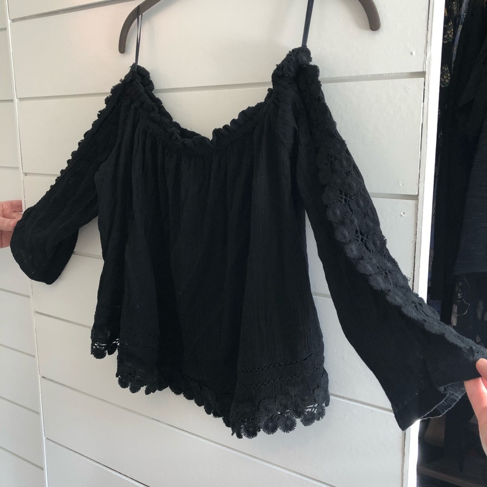 Topshop Crochet Trim Off The Shoulder Blouse